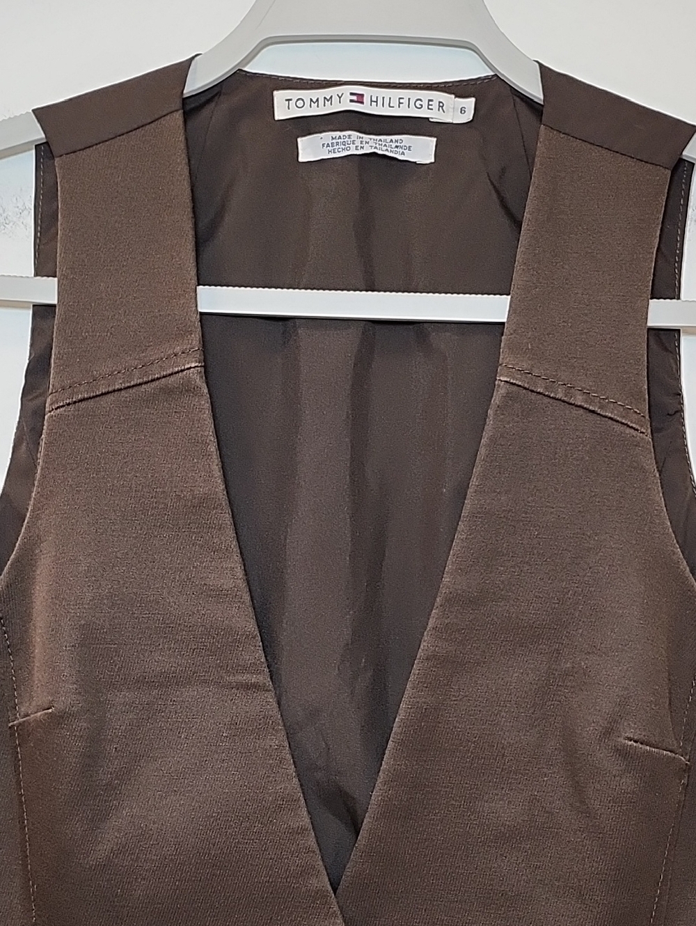 Tommy Hilfiger Y2K Chocolate tailored vest V-neckline pockets single button Sz 6 - Picture 5 of 16